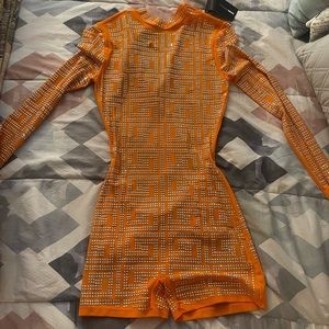 Orange diamond small romper with tag